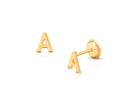 Initial Studs (All 26 Letter Options) Personalized Baby/Children’s Earrings, Screw Back - 14K Gold