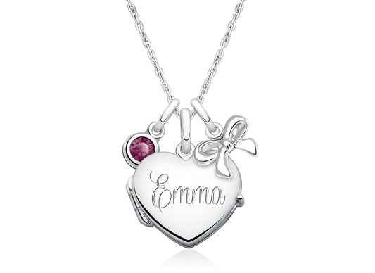 Heart Locket "Design Your Own" Children's Necklace for Girls (50+ Optional Charms & FREE Engraving) - Sterling Silver