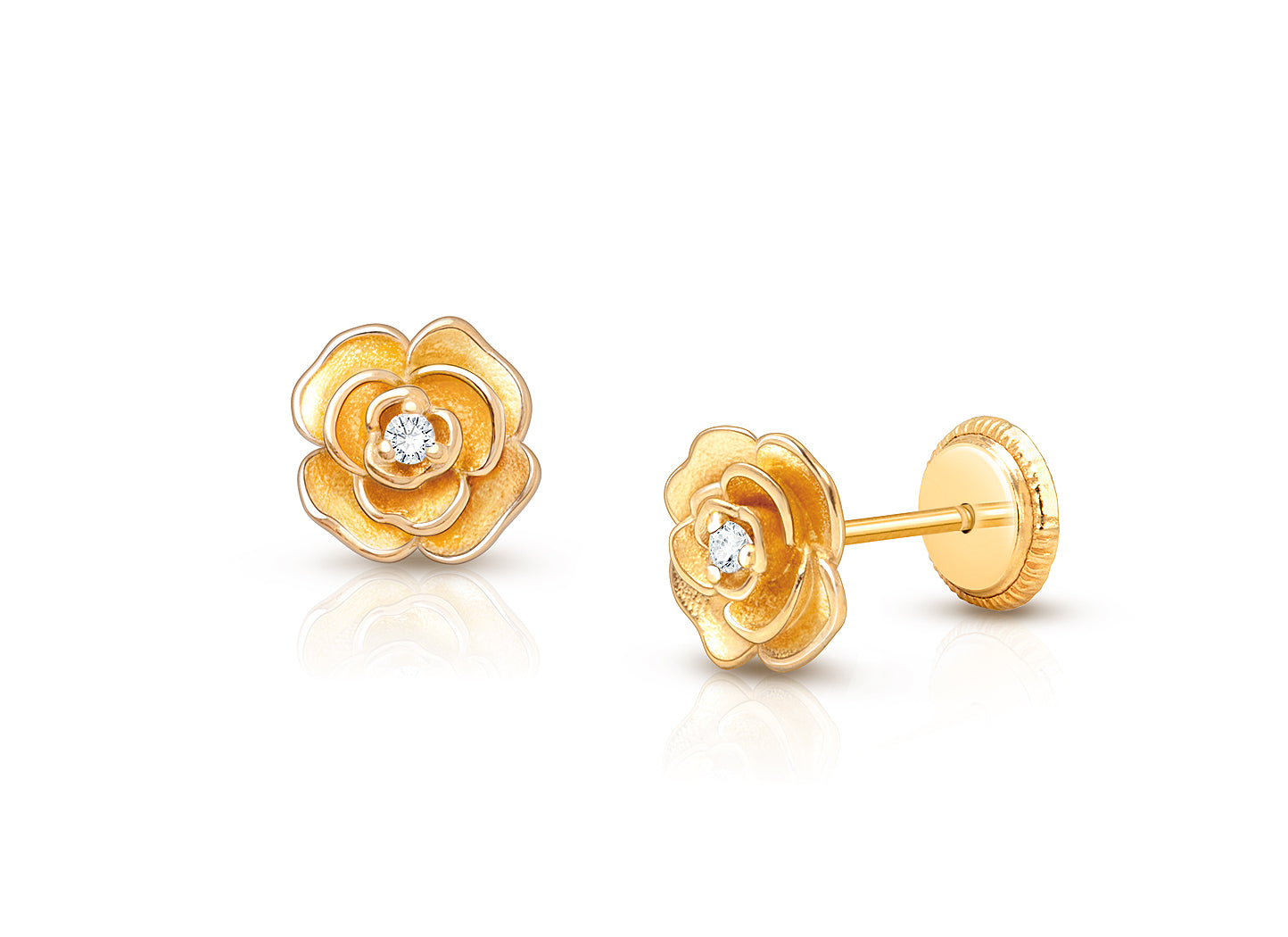 Rose Radiance, Clear CZ Stud, Baby/Children's Earrings, Screw Back - 14K Gold
