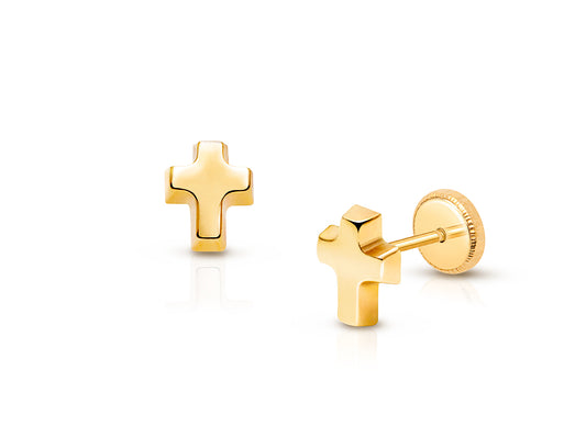 Simple Cross Earring, Baby/Children's Earrings, Screw Back - 14K Gold